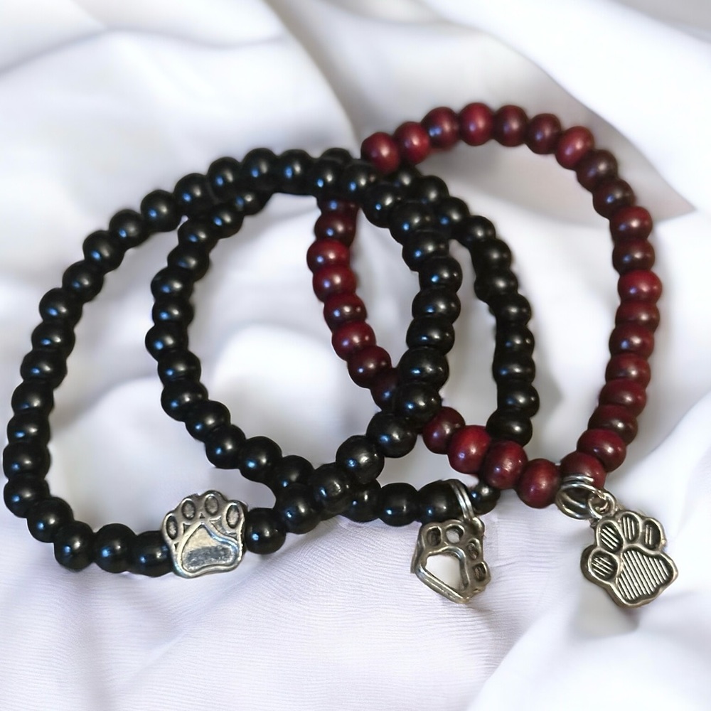 Dog foot print charm stretch bead bracelet bundle